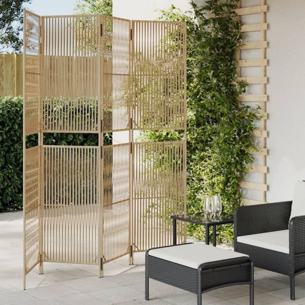 vidaXL Paravent 4-tlg. Beige Poly Rattan 365395