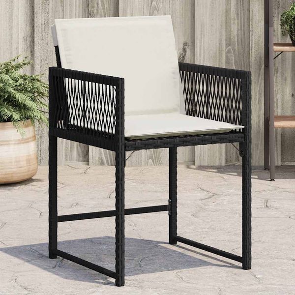 vidaXL Gartenstühle mit Kissen 4 Stk. Schwarz Poly Rattan 365017