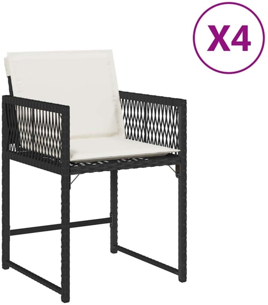vidaXL Gartenstühle mit Kissen 4 Stk. Schwarz Poly Rattan 365017