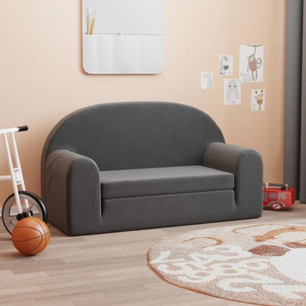 vidaXL Kinder-Schlafsofa 2-Sitzer Anthrazit Weicher Plüsch 357024