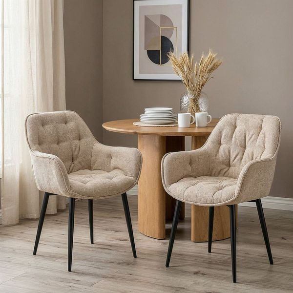 IDIMEX Esszimmerstuhl ARDEN (2 St), Polsterstühle 2er Set mit Armlehnen und Metallgestell Beige