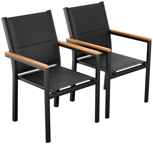 TLGREEN Stapelstuhl Gartenstuhl 2/4er Set, Aluminium, mit Gesteppte Rückenlehne (2 St), WPC Handlauf, für Terrasse, Balkon, Terrasse, Pool, Restaurants