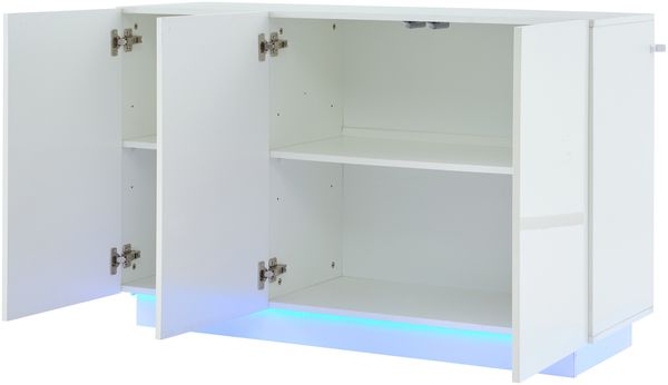 Sideboard 120 x 40 x 75 cm aus Spanplatte, weiße Hochglanzfronten, LED-Sockel Bild 8