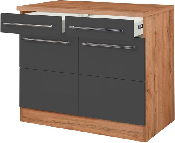 KOCHSTATION Unterschrank KS-Wien Breite 100 cm, 2 Türen, 2 Schubkästen, für viel Stauraum