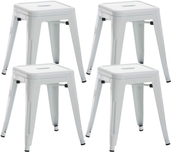 Hocker FULDA 4er Set - 40x40x46cm, Metall, Weiß | Küchenhocker Esszimmerhocker Stapelhocker