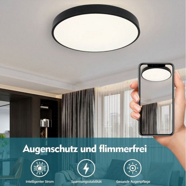 style home Deckenleuchte LED Deckenlampe Warmweiß 3000K, nicht dimmbar, 48W, 50*50*4cm, runde Leuchte für Wohnzimmer Schlafzimmer Küche Büro Bild 2
