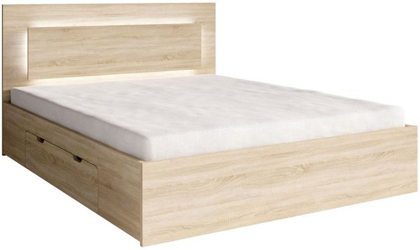 Doppelbett Fino Bettgestell mit LED-Licht Farbe und Ausführung sonoma eiche