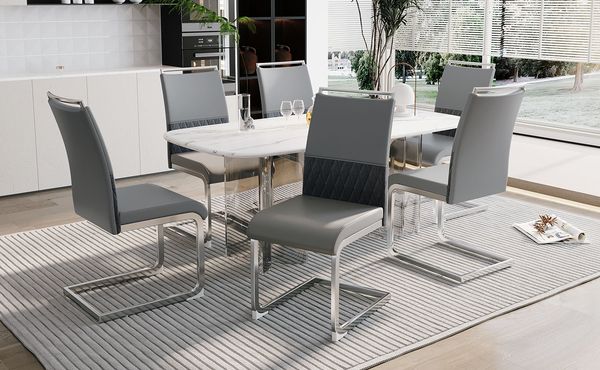Esszimmerstuhl Grau, Sitzfläche B 42 x T 45 cm, Metallgestell, PU-Leder/Leinen-Rücken, gepolstert,H 95 x T 48 x B 42 cm,4er-Set