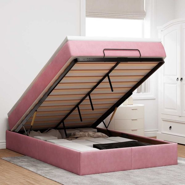 vidaXL Ottoman-Bett mit Matratze Rosa 120x200 cm Samt 3311182