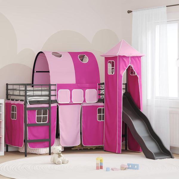 vidaXL Kinderloftbett Schwarz und Pink 90 x 190 cm Metall 42020887