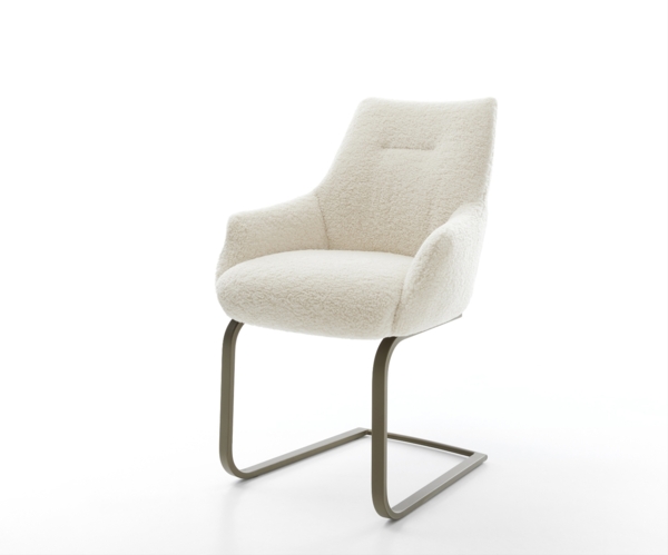 Freischwinger Alja-Flex mit Armlehnen Teddystoff Beige Freischwinger flach Effektfinish Titan Taschenfederkern