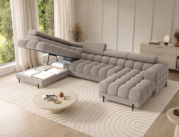 Lukas Möbel Wohnlandschaft Deisgner XXL-Sofa in U-Form Falco mit Schlaffunktion Bettkasten, mit Schlaffunktion, Bettkasten, verstellbaren Kopfsützen