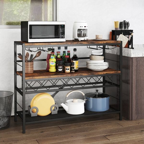 COSTWAY Weinschrank mit 4 Reihen Glashalter & Weinregal für 7 Flaschen, Küchenregal