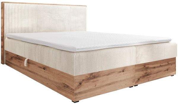 AN-MOEBEL4U Boxspringbett Boxspringbett TESSA in Stoff Cord, hochwertiger Topper aus hochelastischem Schaumstoff