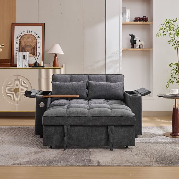 2-Sitzer Schlafsofa B 140,5 x T 74 x H 82 cm mit Schlaffunktion, USB und verstellbarer Rückenlehne