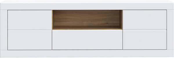 Lowboard >LEFKADAS< 2 Türen, 1 Schub, Weiss/Mauvella Eiche Dekor - 195,4x61,6x41,4cm BxHxT