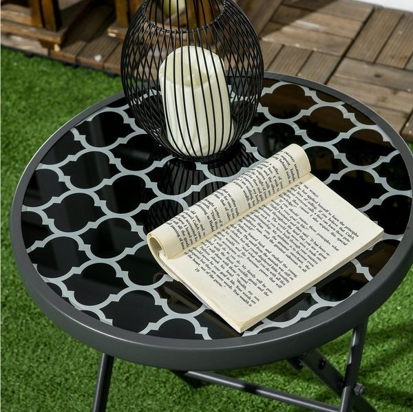 MC Star Gartentisch Gartentisch Klapptisch Garten-Klapptisch. rund. wetterbeständig (klappbar. Ø45x50 cm. Schwarz)