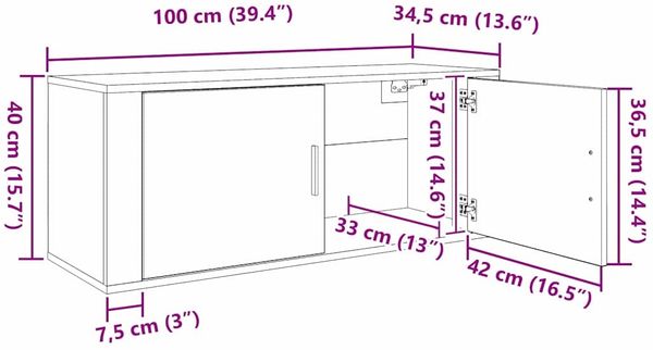 vidaXL Wandmontiertes TV-Regal Wandmontiert Altholz 100 x 34,5 x 40 cm 881153 Bild 12