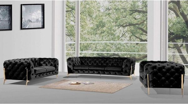 S-Style Möbel Polstergarnitur Ashley 3+2+1, Chesterfield mit Goldenen Metall Füßen, (1x 3-Sitzer-Sofa, 1x 2-Sitzer-Sofa, 1x Sessel), mit Wellenfederung