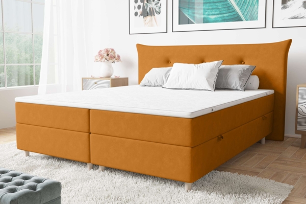 99rooms Artemis Boxspringbett 140x200 cm Velours SORO Orange Bonell-Federung