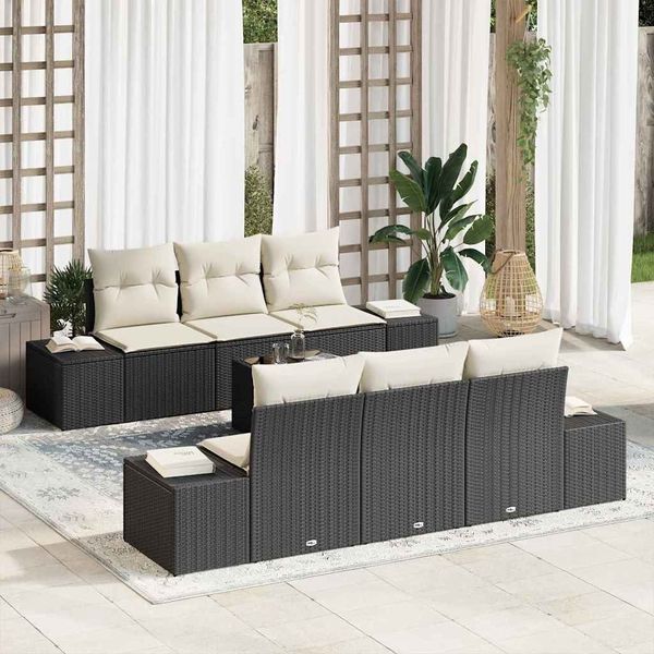 vidaXL Garten-Sofa-Set mit Kissen 8 pcs Schwarz und Creme Poly-Rattan 3355616