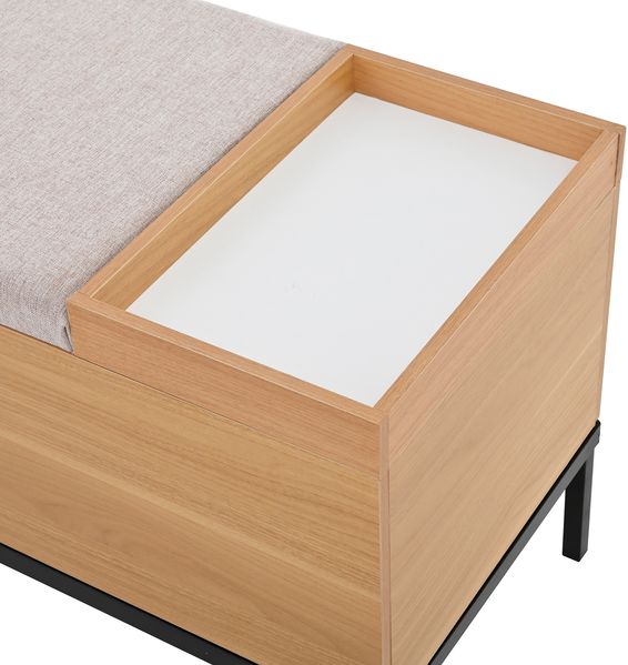 Sitzbank mit Stauraum und Polsterung Aufbewahrungsbank, Fußbank oder Aufbewahrungstruhe,Sitztruhe mit Deckel,mit Stoffbezug in Natur-Holzoptik Bild 9