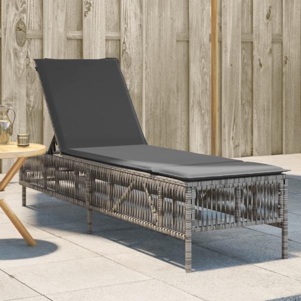 vidaXL Sonnenliege mit Auflage Grau Poly Rattan 4002739