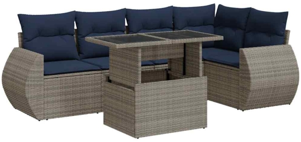 vidaXL 6-tlg. Garten-Sofagarnitur mit Kissen Grau Poly Rattan Akazie 3326642