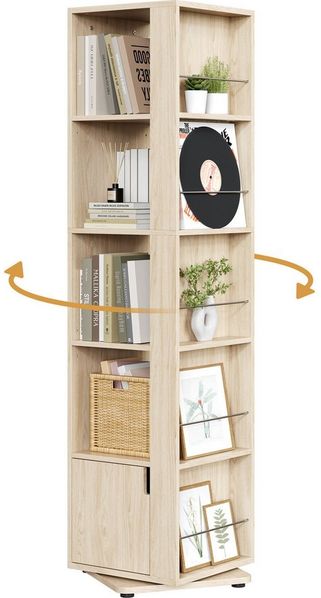 Yaheetech Bücherregal 360° drehbar, Drehregal 10 Fächer, 2 Verstellbare Einlegeböden, 42 × 42 × 169 cm