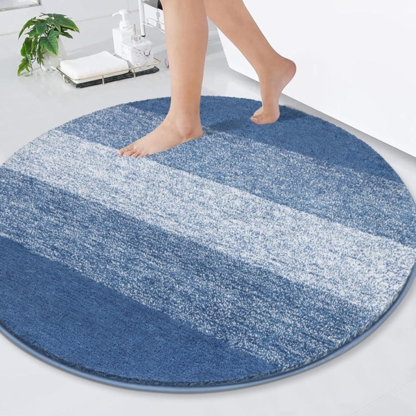 Enyhom Groß Rund Badematte 120 cm Blau Weich rutschfest Maschinenwaschbar