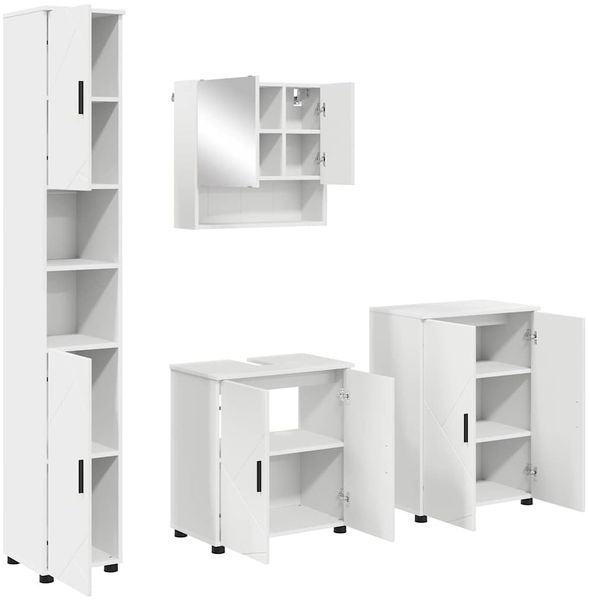 vidaXL Badezimmermöbel-Set mit Tür 4 pcs Weiß Holzwerkstoff & Metall 3393003
