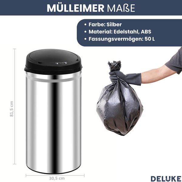Sensor Mülleimer Küche 50L Edelstahl - Automatik Bewegungssensor Klemmring | Smarter Abfalleimer mit Deckel Müllbehälter Kücheneimer Bild 3