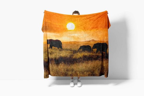 Sinus Art Handtücher Handtuch Strandhandtuch Saunatuch Kuscheldecke mit Tiermotiv Elefanten Afrika S, Baumwolle-Polyester-Mix (1-St), Handtuch