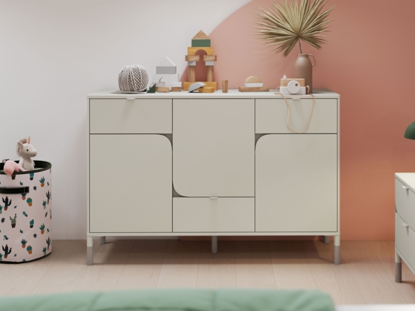 Kommode Harmony 3D3S HR06 mit 3 Drehtüren und 3 Schubladen (Farbe: Cashmere / Cashmere + Trüffel)