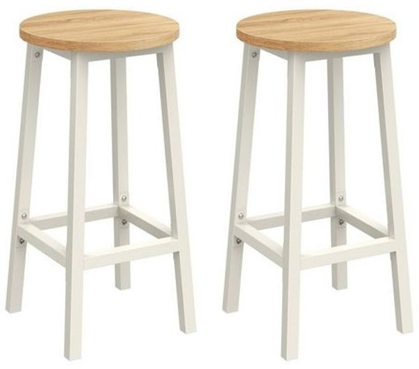 Vasagle Barhocker, 2er Set Barstühle, Küchenstühle mit stabilem Stahlgestell, Höhe 65 cm, rund, einfache Montage, Industriestil, Eichenbeige-Weiß von Songmics CBL032W09