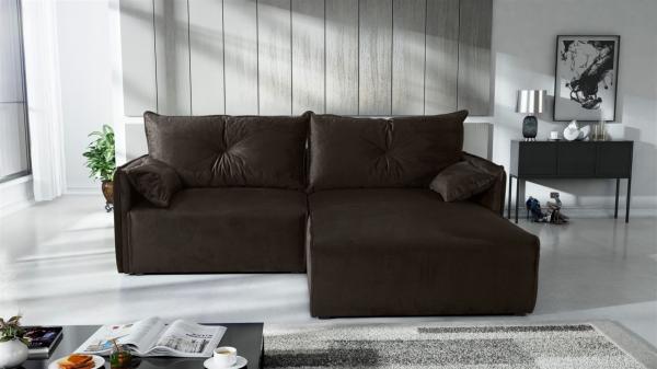 Ecksofa mit Schlaffunktion HUNTER XS in Stoff Royal Dunkelbraun Ottomane Rechts