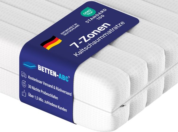 Matratze KSP-500 - Das Original - 7-Zonen- Kaltschaummatratze mit waschbaren Klimafaserbezug, Größe: 180x200, Härtegrad: H3 - Höhe 12cm