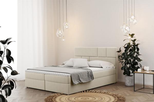 Boxspringbett Schlafzimmerbett CALVIN 160x220cm in Stoff Matt Velvet Creme