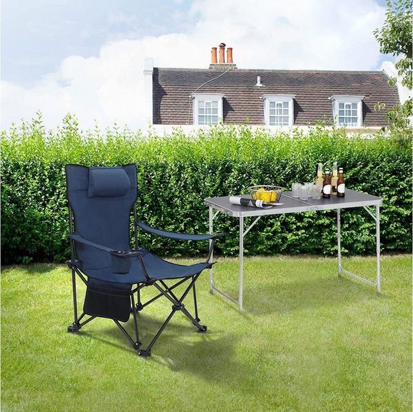 WOLTU Campingstuhl klappbarer Angelstuhl ultraleichter Stuhl Liegestuhl mit Lehne Fußstütze Getränkehalter Aufbewahrungstasche Sonnenstuhl belastbar 150 kg Faltstuhl aus Oxford-Gewebe Blau CPS8148bl