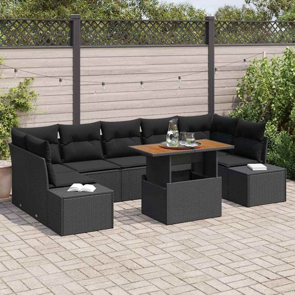 vidaXL Garten Essgruppe mit Kissen 8 pcs Schwarz und Braun 3349932