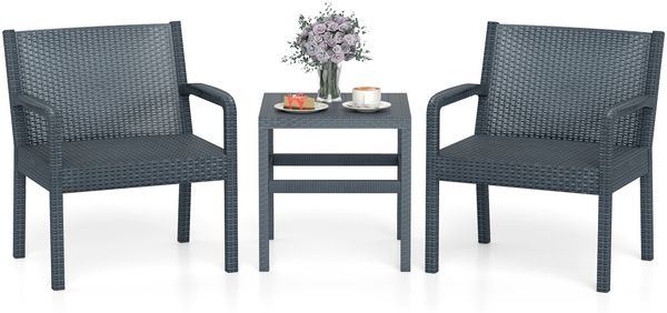 3tlg. Rattan Gartenmöbel Set Wetterfestes Balkonmöbel Balkonset inkl. 2 Stühle mit Tisch Grau