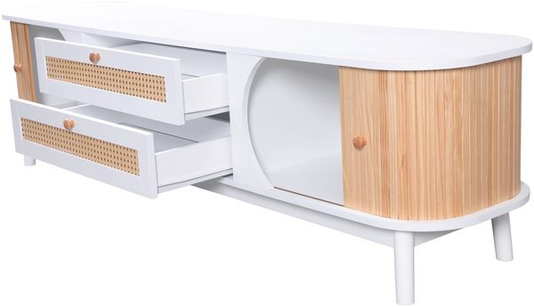 TV-Lowboard, MDF mit Rattanfronten & Türen, 170x39,5x46 cm, Weiß/Holzfarben Bild 3