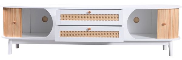 TV-Lowboard, MDF mit Rattanfronten & Türen, 170x39,5x46 cm, Weiß/Holzfarben Bild 7