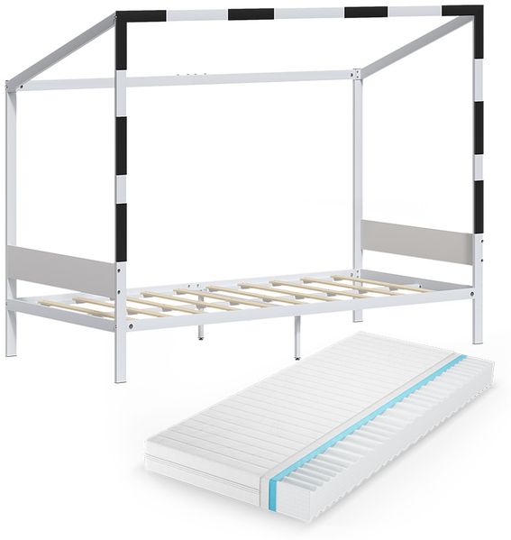 Kinderbett Goal Weiß/Schwarz 90x200 mit Matratze Vitalispa