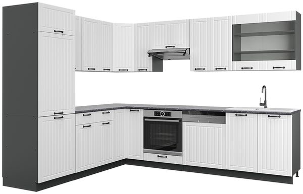 Eckküche Fame-Line Weiß Landhaus/Anthrazit 287 x 46 cm ohne Arbeitsplatte Vicco