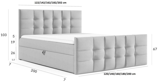 Boxspringbett Schlafzimmerbett NOEL 120x200cm Stoff Beige inkl. Bettkasten Bild 3