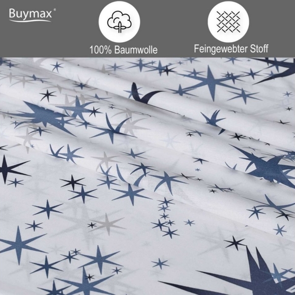 Buymax Bettwäsche, Renforcé, 3 teilig, Bettbezug-Set 200x220 cm 100% Baumwolle mit Reißverschluss Sterne Weiß Bild 3