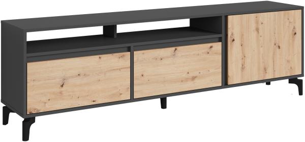 byLIVING TV-Board BLACKWOOD / Lowboard Anthrazit mit Absetzung in Artisan Eiche / Fernsehtisch mit 2 Klappen und 1 Tür / B 190, H 58, T 38 cm