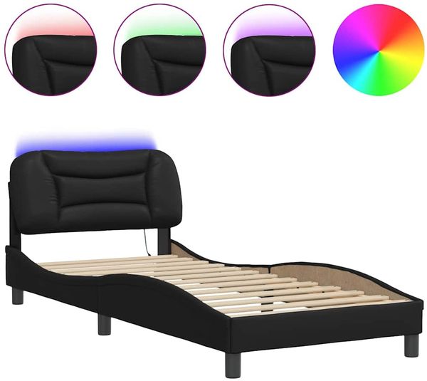 Einzelbettgestell Design für Erwachsene mit LED ohne Matratze Schwarz 80x200 cm d3575e