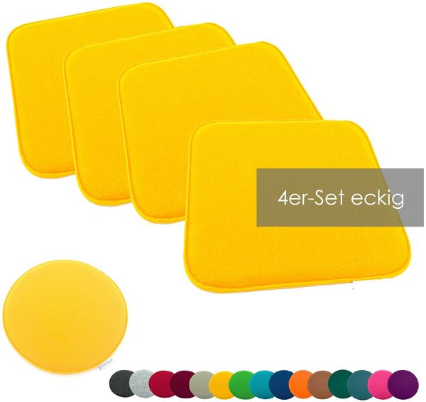 heimtexland ® Sitzkissen Set Filz Stuhlkissen Stuhlauflage Filzkissen Stuhl Polster Kissen Typ631 4er Set 35 x 35 cm Eckig Senfgelb
